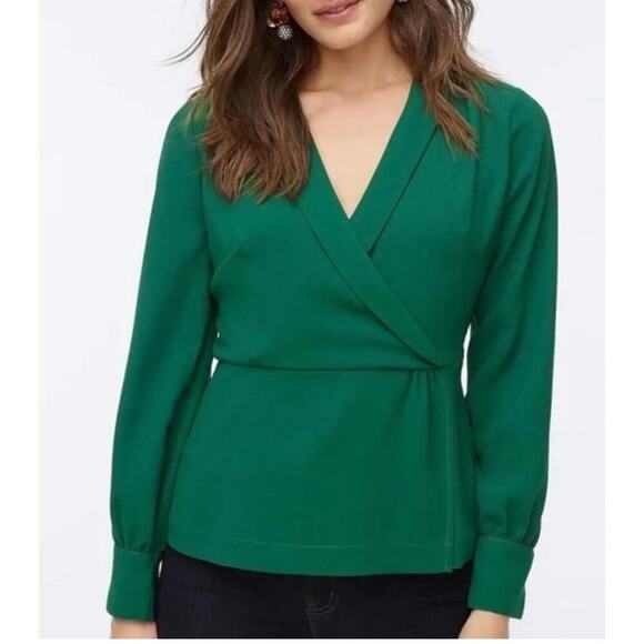 J.Crew Women's 4 Faux Wrap Blouse 365 Crepe Kelly Green Preppy Chic Size 12 - Picture 1 of 11